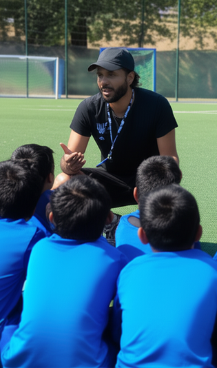 A teacher training some students on the field
